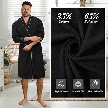 Cuffbow Cotton Robe for Women or Men Lightweight Waffle Knit Bathrobe Couple V Neck Spa Sleepwear(just 1 Set)
