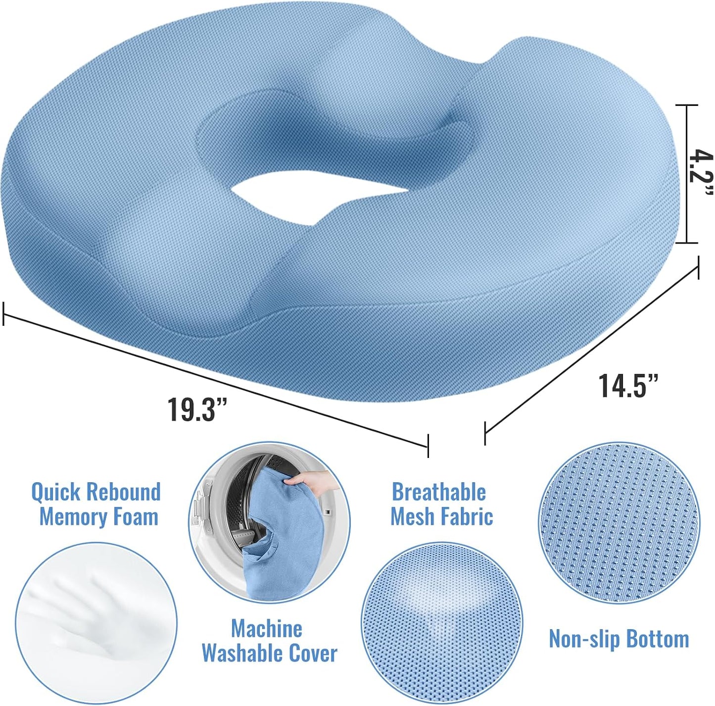 CloudBliss Donut Pillow Stadium Seat Cushion for Tailbone Pain Relief and Hemorrhoids, Memory Foam Seat Chair Cushion, Portable Seat Cushions for Bleachers, Car, Home & Office