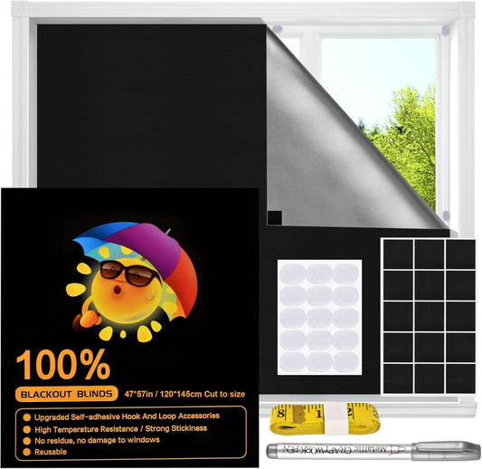 Blackout Window Cover, Upgraded Hook and Loop - Portable Shades No Residue and Longer Lasting, 100% Blackout Blinds for Window 79″ x 57″, Black Out Curtains for Bedroom and Baby Room 2m
