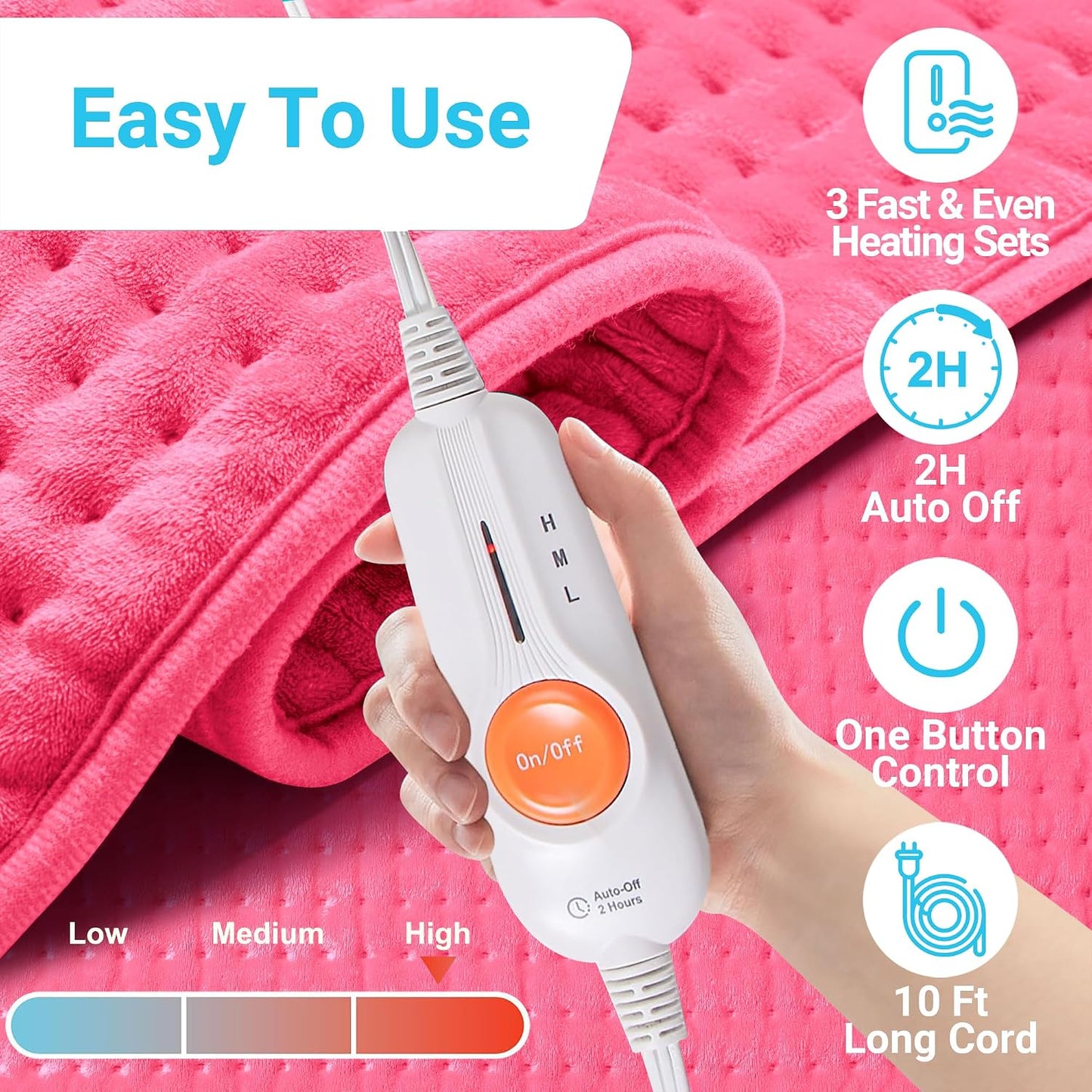 Boileau Electric Heating Pad for Back Pain and Period Cramps Relief, FSA Eligible17 x33 Extra Large XXXL, HSA 3 Heating Levels Heat Pad with 2-Hour Auto Shut Off, Gifts for Women and Mom, Blue