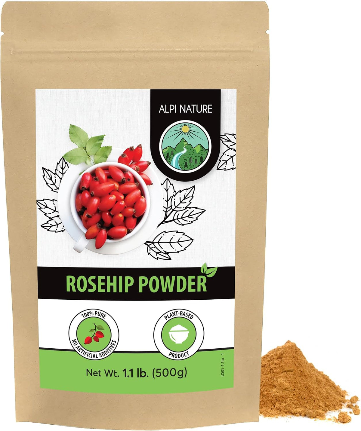 Alpi Nature Rosehip Powder 1.1 lb 500g, Dried and Ground Rosehips