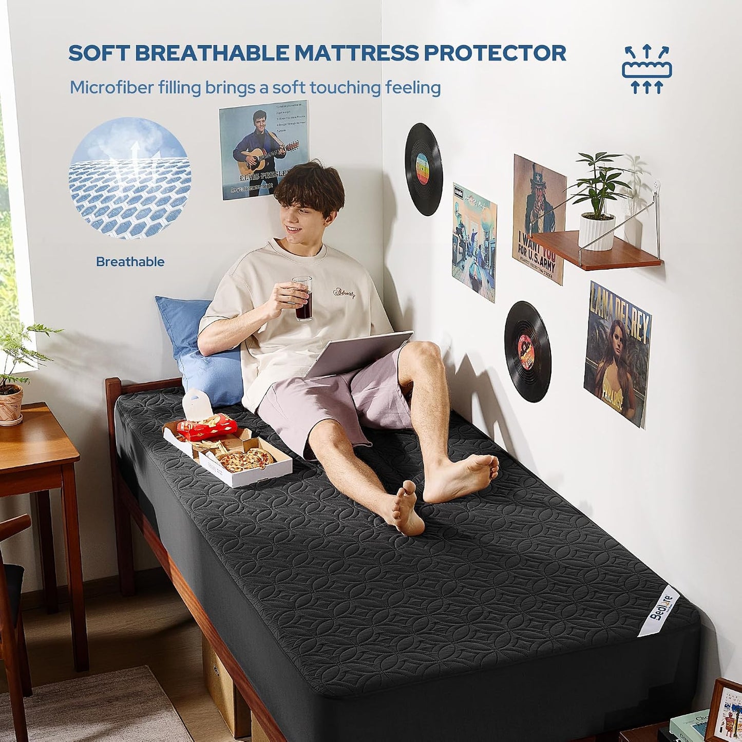 BEDLORE Waterproof Mattress Protector, King Size Mattress Pad with Deep Pocket 6"-18" Depth, Soft Noiseless Dirt-Proof Bed Mattress Cover Washable for Home, Bedroom, Hotel (Gray)