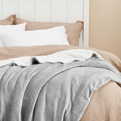 Bedsure GentleSoft Sherpa Fleece Throw Blanket for Couch, Non-Heated, Thick & Warm Cozy Blanket for Winter, Soft Fuzzy Plush Throw Gifts for Women and Men, Grey, 50x60 Inches