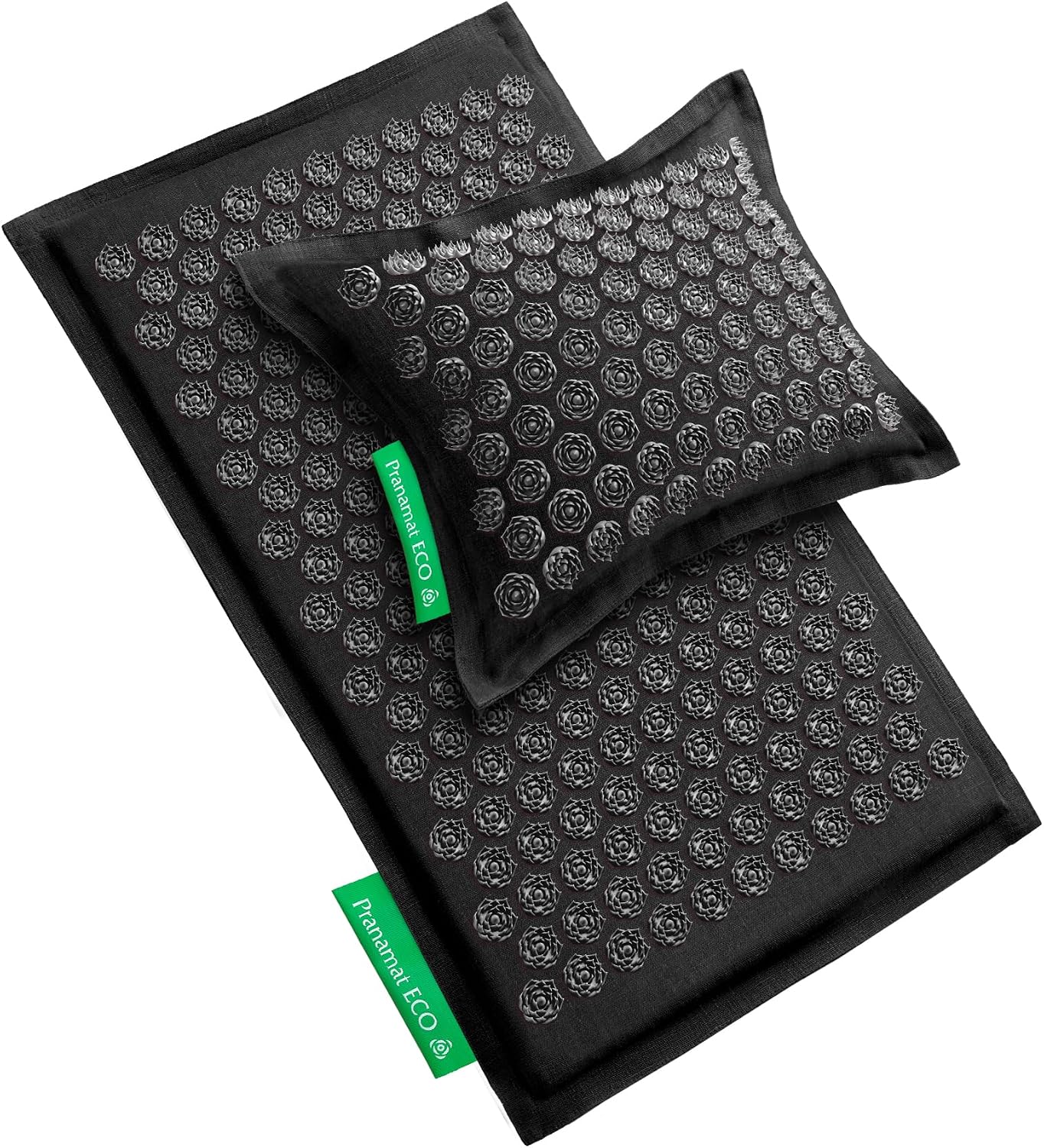 Pranamat Acupressure Large Mat and Pillow Set, Premium Acupressure Therapy for Pain Relief and Relaxation, Handcrafted in Europe with Sustainable and Natural Materials (Obsidian)