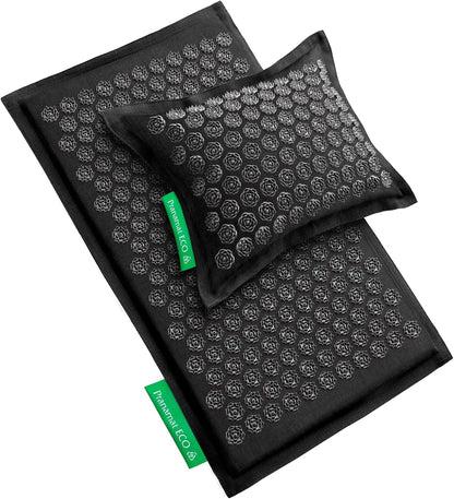 Pranamat Acupressure Large Mat and Pillow Set, Premium Acupressure Therapy for Pain Relief and Relaxation, Handcrafted in Europe with Sustainable and Natural Materials (Obsidian)
