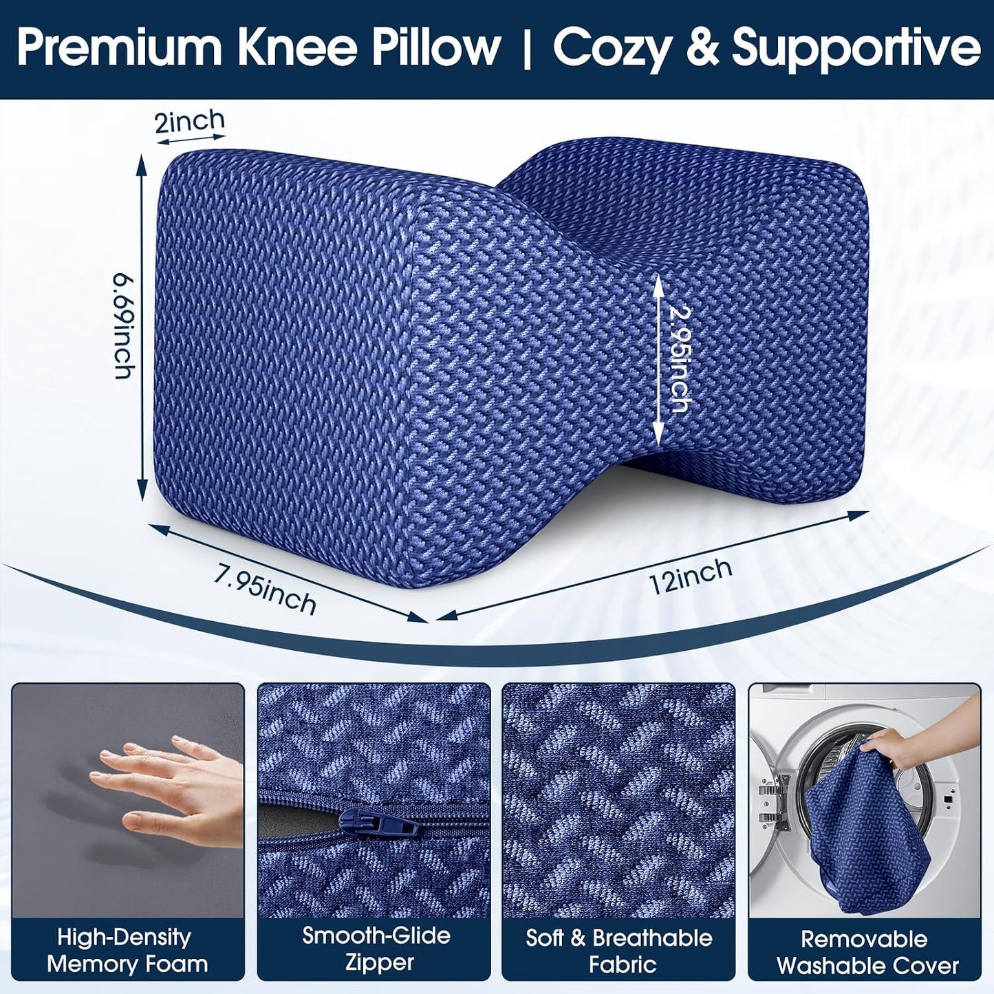 BlissTrends Memory Foam Knee Pillow, Knee Pillow for Side Sleepers, Leg Pillows for Sleeping Blood Circulation, Elevation Pillow for Spine Aligning, Sciatica, Back, Hip, Knee, Ankle Pain, Grey
