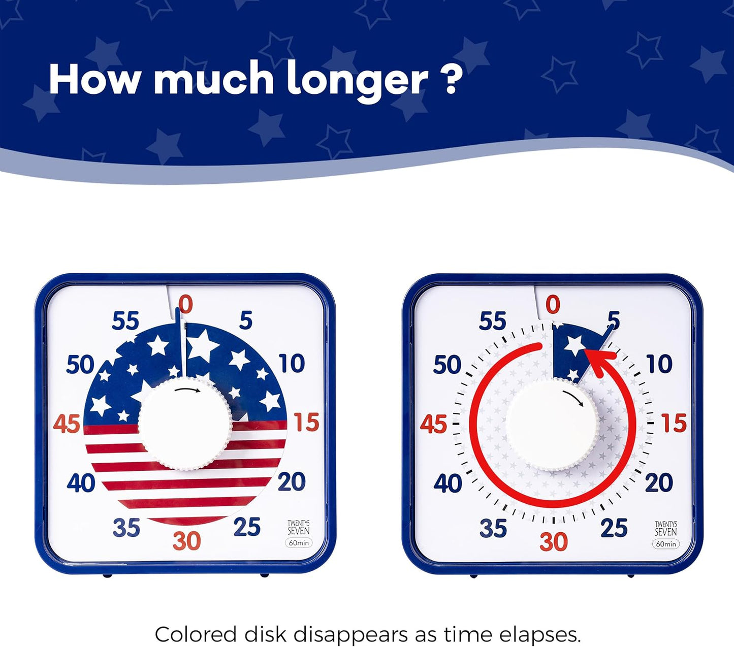 Visual Timer 7.5 inch; 60 Minute 1 Hour Countdown Timer for Kids Classroom Teaching Tool Home Office Meeting, Mechanical Countdown Clock for Exam Time Management Magnetic, Navy Blue with Colorful Disc