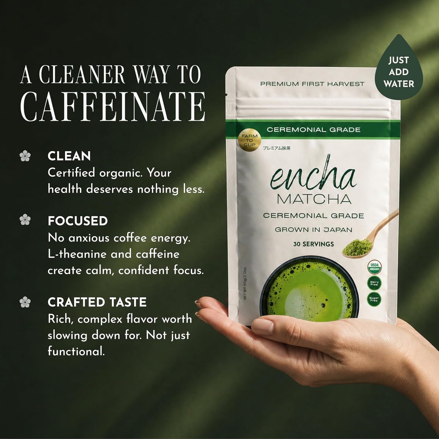 Encha Matcha - Latte Grade Matcha Powder - Unsweetened, First Harvest, Organic Green Tea Powder From Uji, Japan (60g / 2.12 Ounce) Premium for Latte, Smoothie - Caffeine, L-Theanine