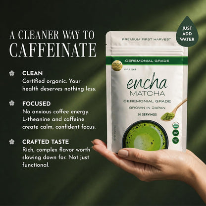 Encha Matcha - Latte Grade Matcha Powder - Unsweetened, First Harvest, Organic Green Tea Powder From Uji, Japan (60g / 2.12 Ounce) Premium for Latte, Smoothie - Caffeine, L-Theanine