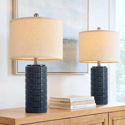 PoKat 23" Modern Ceramic Table Lamp Set of 2 for Living Room White Desk Lamps for Bedroom Farmhouse Bedside Nightstand Lamp House Warming Gifts New Home Decor End Table Lamps Gifts for Women Mom Beige