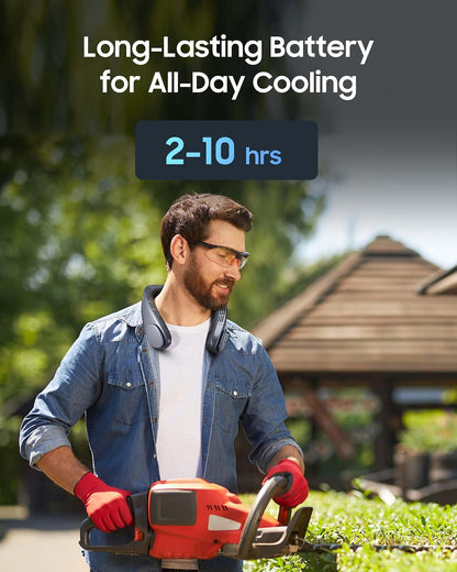 HIGO Neck Fan with Cooling Plate, Neck Air Conditioner, 2-in-1 Cooling Neck Fan Portable Rechargeable, Wearable Personal Fan, 4400mAh Large Battery, Ergonomic Design, Space Gray