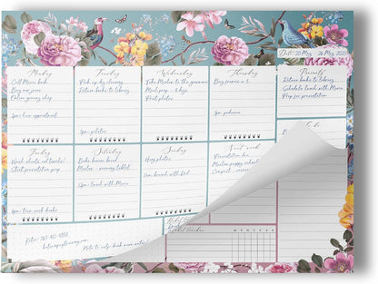 Peachly Desktop Weekly Planner Notepad | 60 Undated Tear-Off Pages | Schedule Daily To-Do Lists | Increase Your Productivity In Less Than 5 Minutes A Week | Achieve Your Goals | Peach and Mint Fern