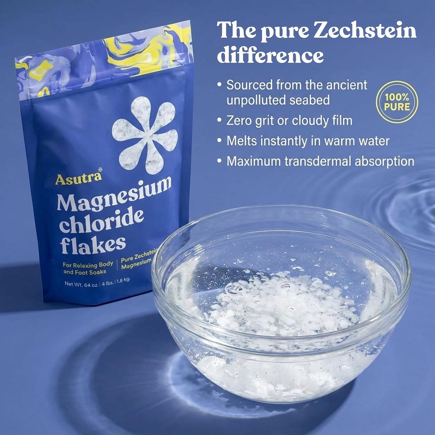 Asutra Lavender Magnesium Chloride Flakes for Bath, Pure Zechstein (2lbs)