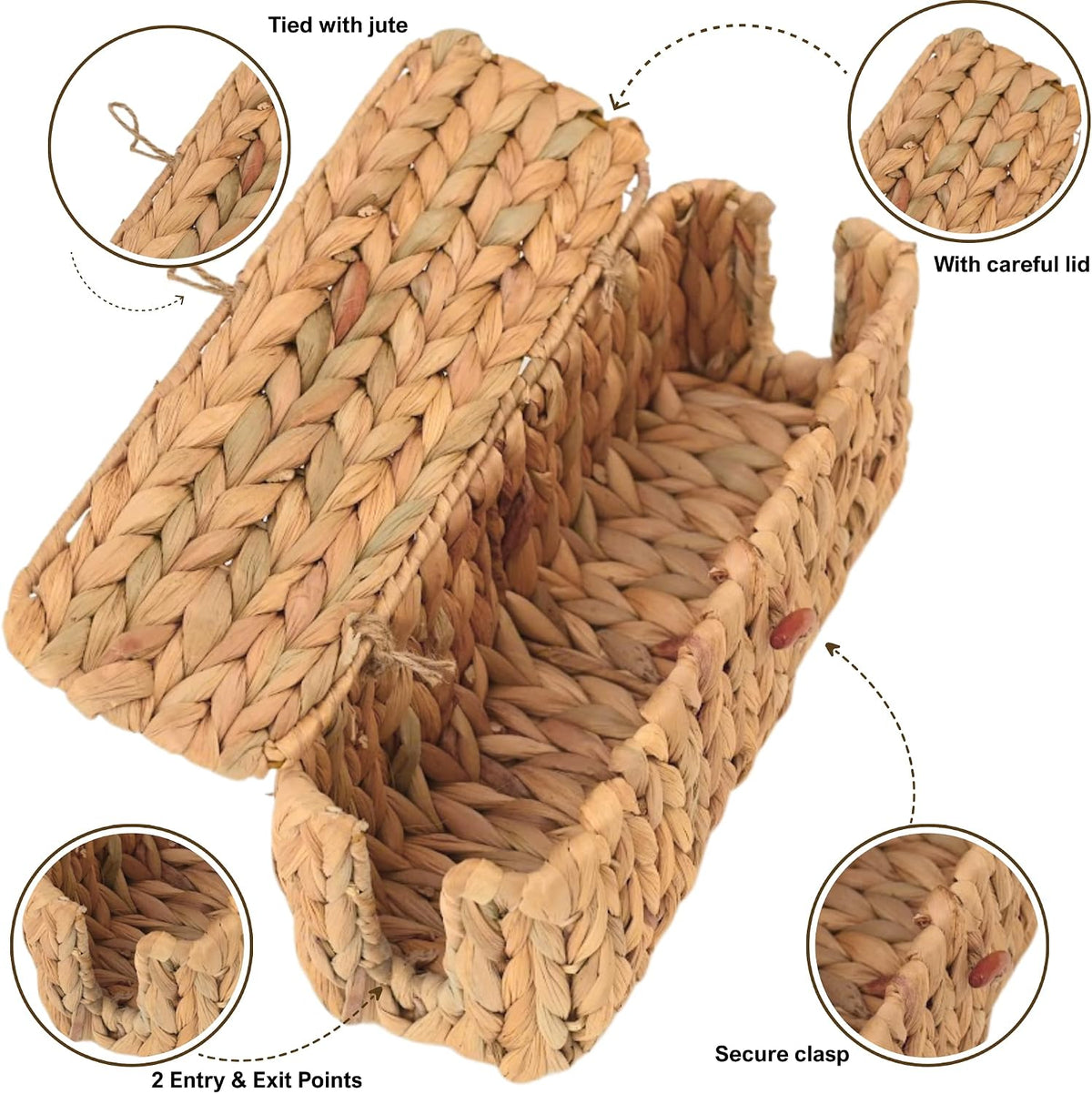Wicker Cable Management Box Set of 2 with Lid, 15 in, Natural