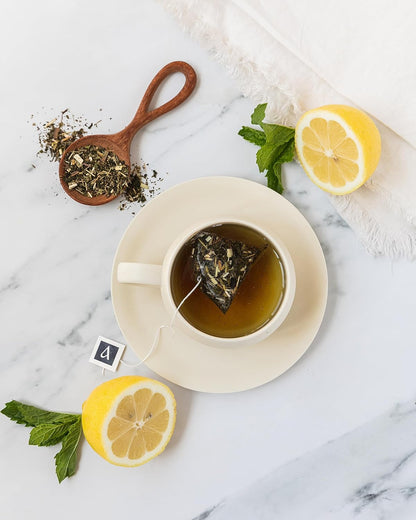 Arbata Lemon Mint Green Tea, 12 Pyramid Tea Bags – Artisanal Lightly Caffeinated Green Tea with Spearmint, Lemongrass & Lemon Verbena, Refreshing Citrus Mint Tea Sachets, Made in USA