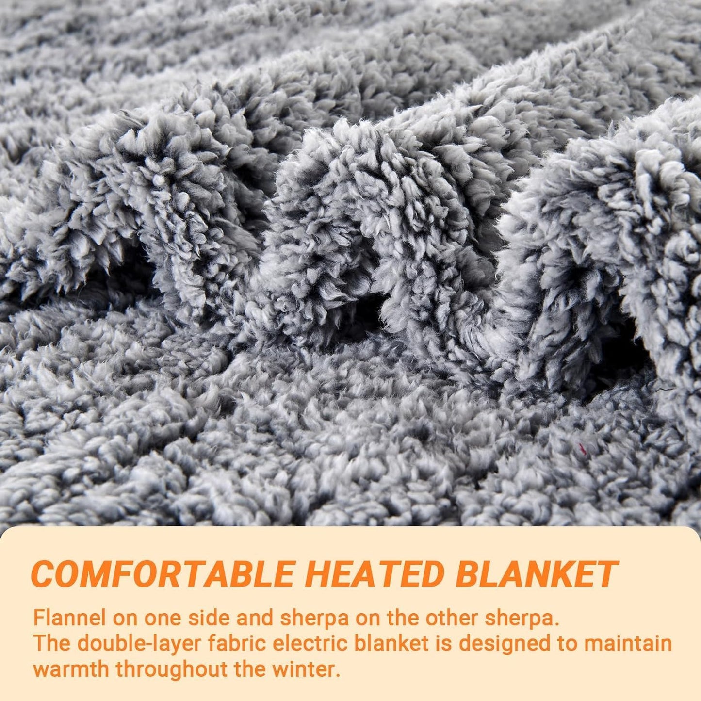 Electric Blanket Heated Throw, Soft Flannel 50"x60" Heating Blanket with 8 Hours Auto Off 10 Fast Heating Levels Machine Washable Sherpa Heated Blanket with Overheating Protection