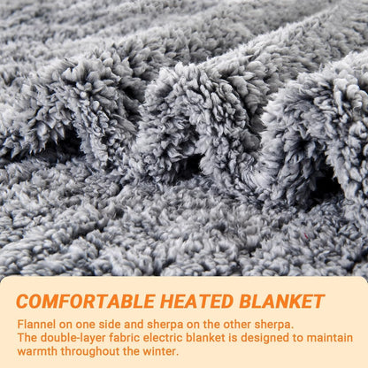 Electric Blanket Heated Throw, Soft Flannel 50"x60" Heating Blanket with 8 Hours Auto Off 10 Fast Heating Levels Machine Washable Sherpa Heated Blanket with Overheating Protection