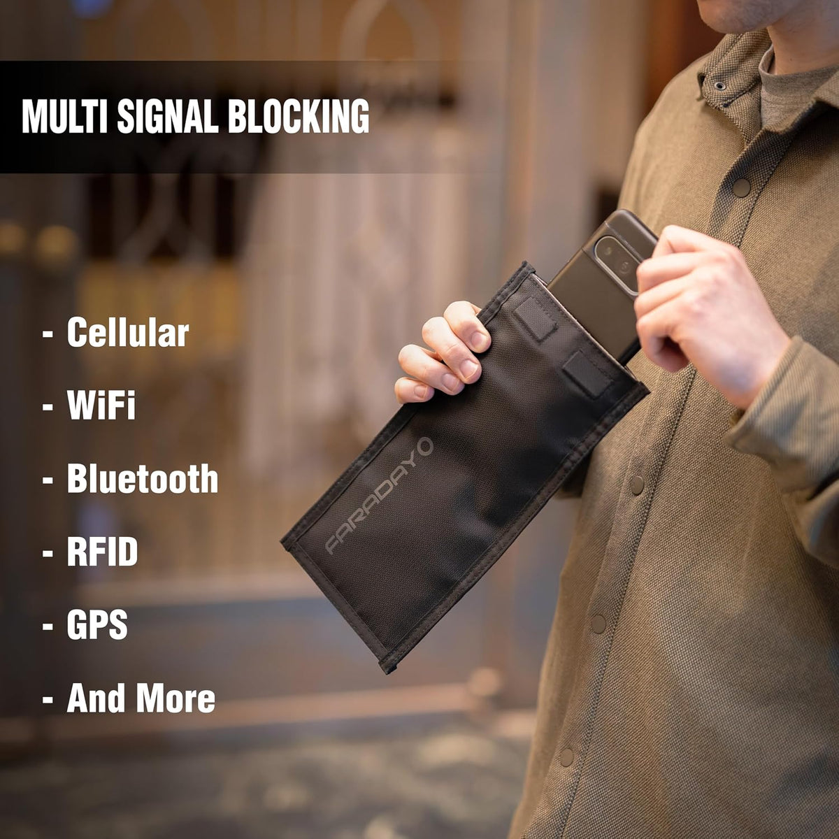Faraday Defense Faraday Bag Jacket Pro for Phones | Magnetic Closure, Shielding - Law Enforcement & Military, Travel & Data Security, Privacy, Anti-Tracking Anti-Hacking Black (Phone Vertical)