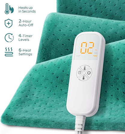 Heating Pad for Back Pain Relief, 33"x17" Electric Heating Pad for Shoulder, Neck, Cramp, Menstrual Pain, Christmas Gifts for Women Men Mom Dad - 6 Heat Settings and Auto-Off, Moist/Dry Heat pad, Gray