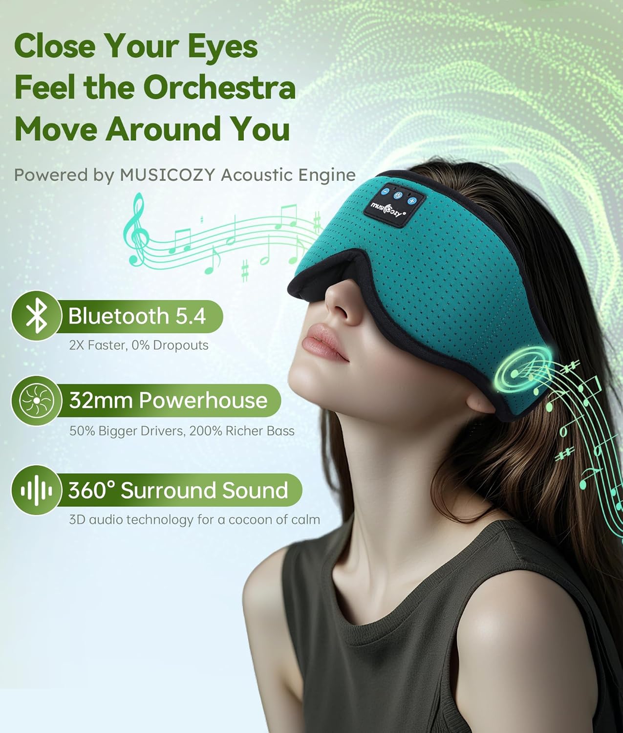 MUSICOZY Sleep Headphones, Bluetooth 5.4 Sleep Mask Headband Headphones Sleeping Eye Mask, Wireless Music Earbuds Earphones with HD Stereo Speakers for Side Sleepers, Cool Gadgets Unique Gift