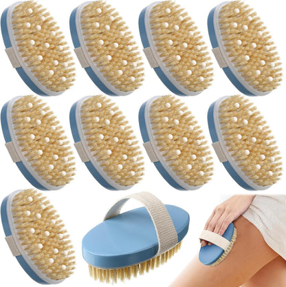 Gejoy 10 Pcs Dry Brushing Body Brush for Lymphatic Drainage Exfoliating Brush with Massage Nodule Dry Skin Body Scrubber Cellulite Shower Circulation Dead Exfoliator (4.92 x 2.56 Inches,Wood Color)