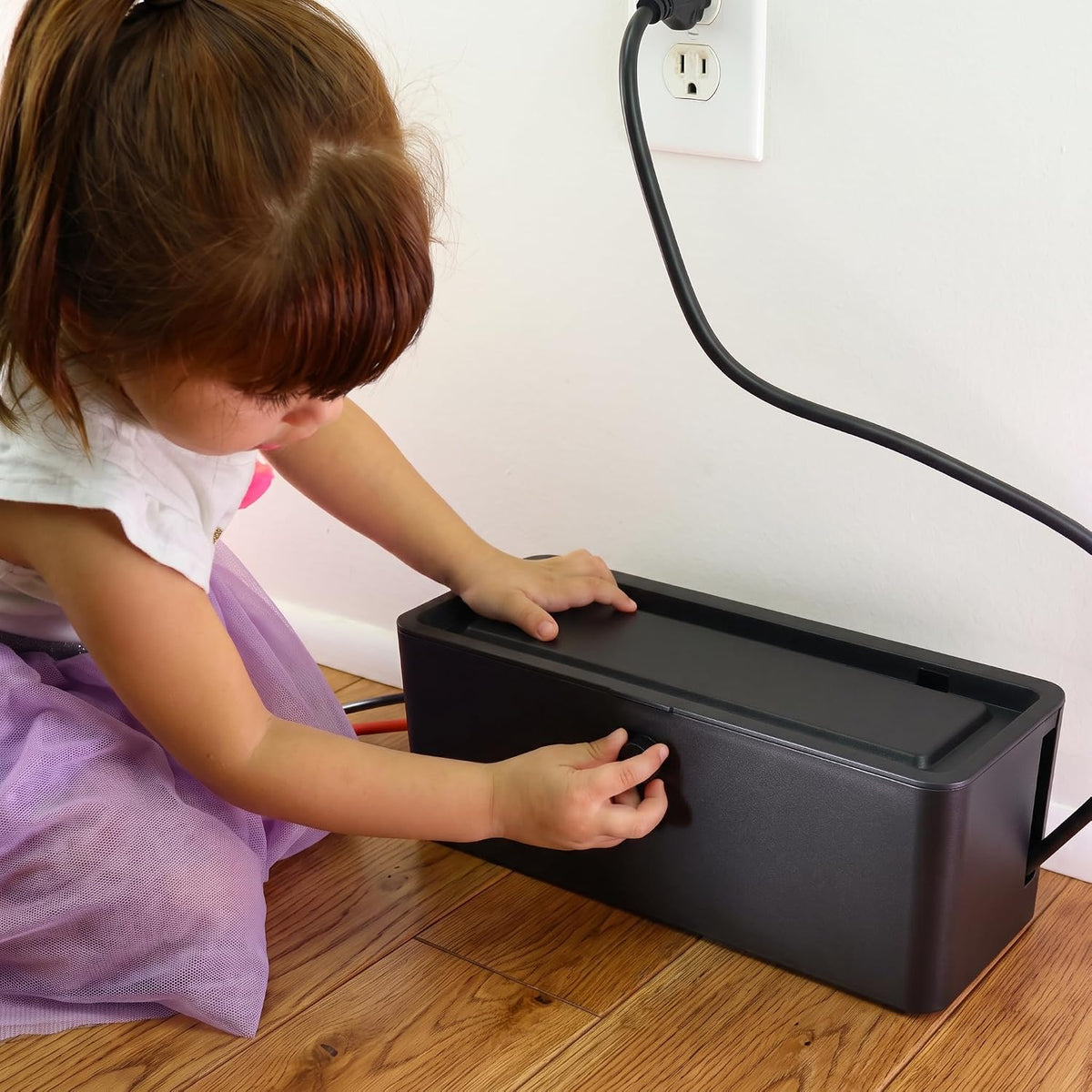 Power Strip Cover Box - Effectively Baby Proofs Power Strip with Patented Dual Lock. Convenient Side Openings for Cords & Cables. Protects Small Hands & Fingers