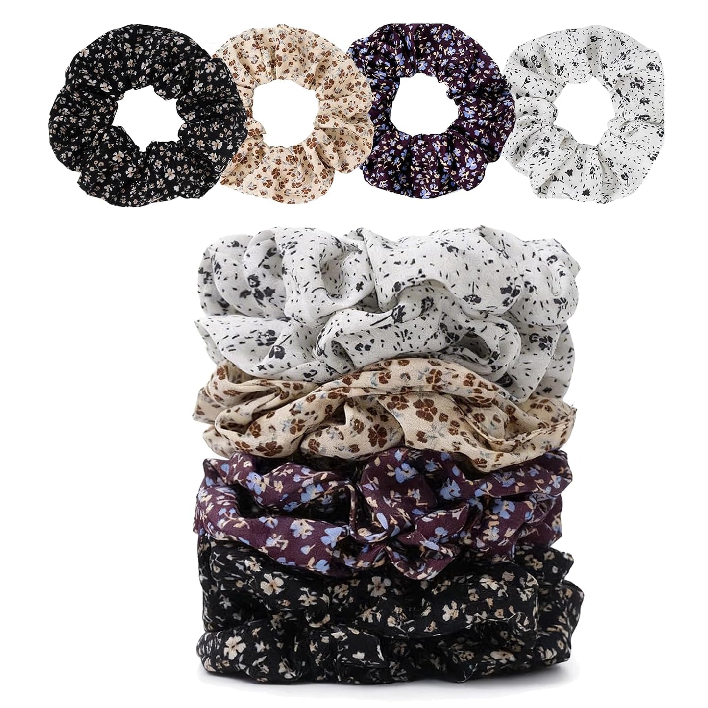 Satin Scrunchies for Women – 8PCS Blush & Brown Silk Hair Ties Set – No Crease, Frizz-Free, Gentle Elastic Hair Bands, Soft & Stylish Everyday Hair Accessories Gifts