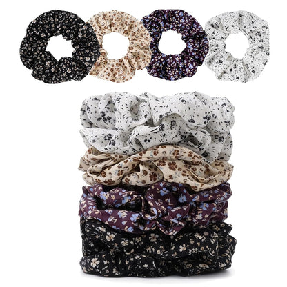Satin Scrunchies for Women – 8PCS Blush & Brown Silk Hair Ties Set – No Crease, Frizz-Free, Gentle Elastic Hair Bands, Soft & Stylish Everyday Hair Accessories Gifts