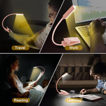 Gritin 9 LED Rechargeable Book Light for Reading in Bed | Eye Caring 3 Color Temps,Stepless Dimming Brightness,80 Hrs Runtime Small Lightweight Clip On Book Reading Light for Studying