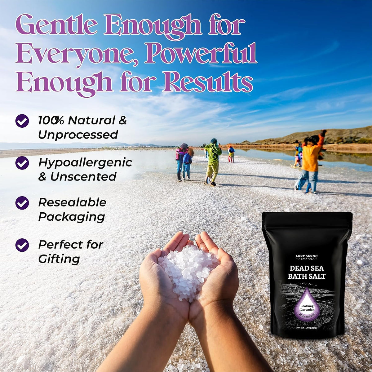 Aromasong Dead Sea Salt Bath Soak 14 OZ Pack – 100% Natural Dead Sea Salts for Soaking, Relaxation, and Detoxification of Skin, Dead Sea Salts for Bath to Rejuvenate and Refresh- Resealable Pack