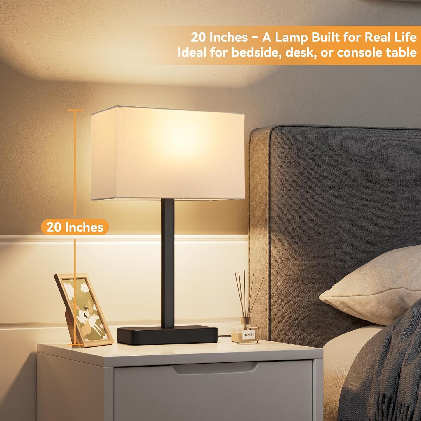 Hong-in Touch Lamps for Bedroom - 3-Way Dimmable Bedside Lamps Set of 2 with USB C+A, Grey Modern Table Lamp for Night Stands, Desk Lamp for Living Room Nightstand End Tables Bed Side
