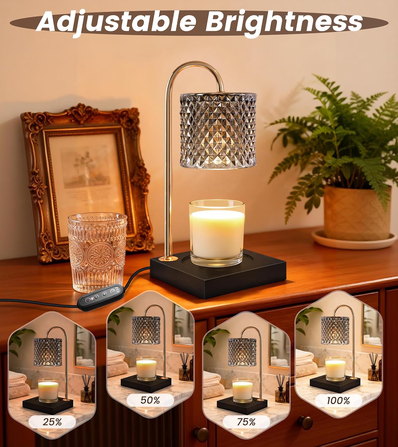 TigQiang Candle Warmer Lamp with Timer Dimmer, Birthday Gifts for Women Mom, House Warming Gifts, Elegant New Home Decor, Wax Warmer for Jar Candles, Heater Lamp for Scented Wax, Amber Glass