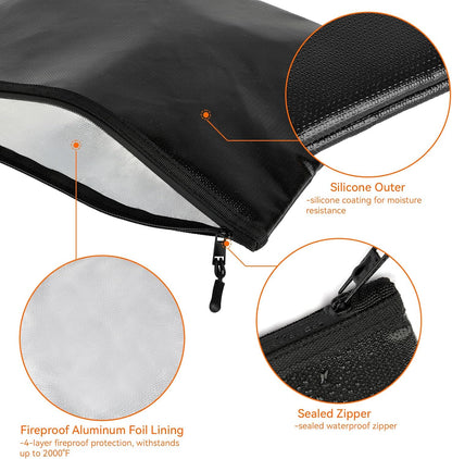 Fireproof Document Money Bag, Waterproof Zipper Pouch (10"x13.5")