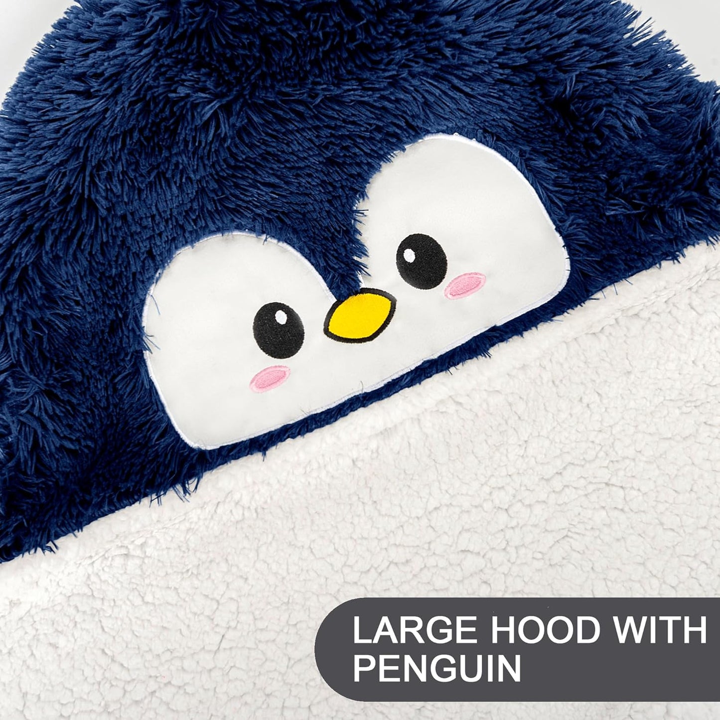 Penguin Wearable Hooded Blanket for Adults – Super Soft Warm Cozy Plush Flannel Fleece & Sherpa Hoodie Throw Cloak Wrap - Penguin Gifts for Women Adults Girls and Kids