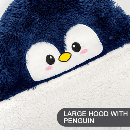 Penguin Wearable Hooded Blanket for Adults – Super Soft Warm Cozy Plush Flannel Fleece & Sherpa Hoodie Throw Cloak Wrap - Penguin Gifts for Women Adults Girls and Kids