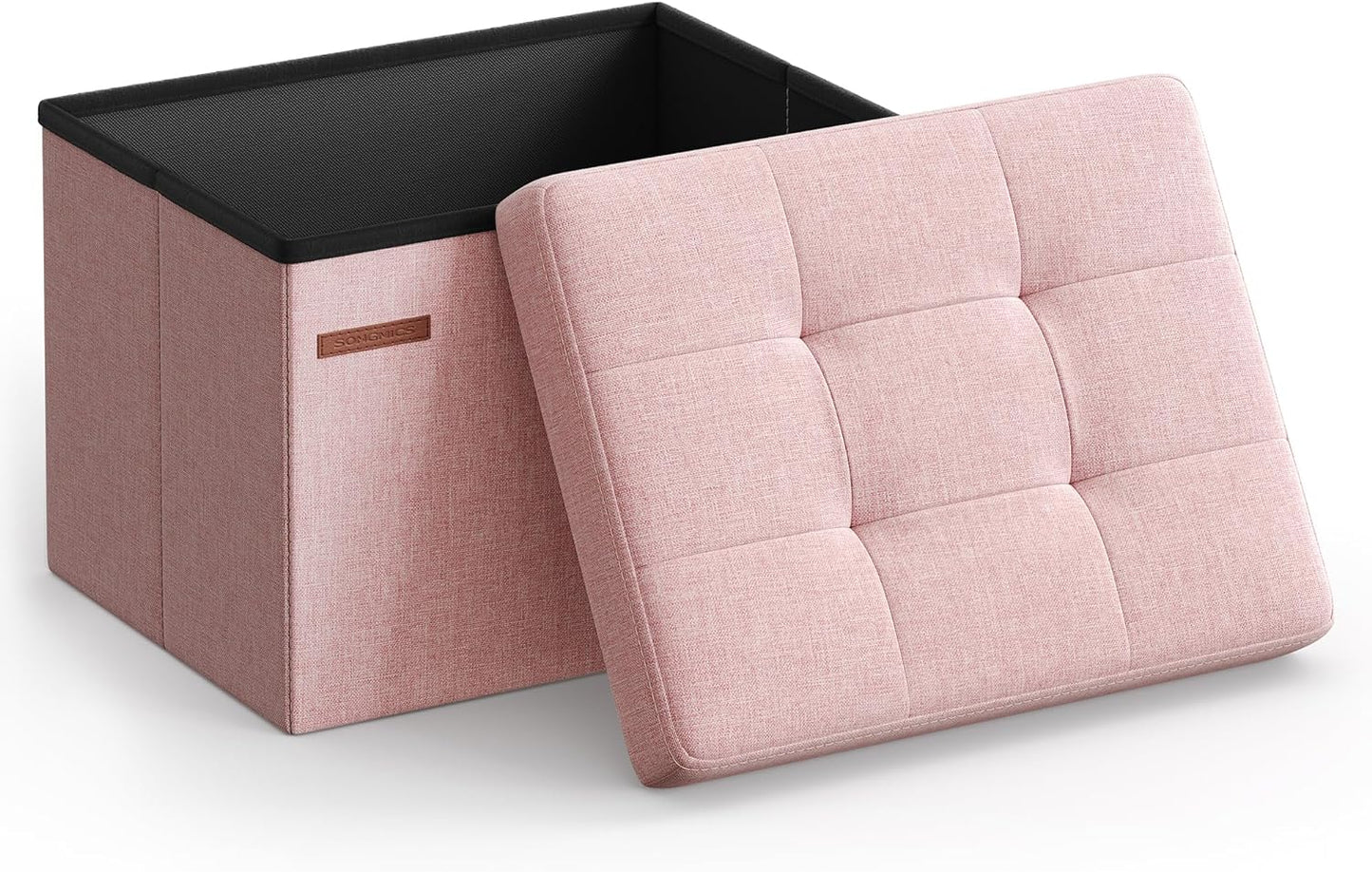 SONGMICS Mazie Collection - Small Folding Storage Ottoman, Foot Rest Stool, 12.2 x 16.1 x 12.2 Inches, 286 lb Load Capacity, for Living Room, Bedroom, Home Office, Dorm, Dark Gray ULSF102G01