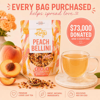 Katy’s Peach Bellini Loose Tea - Apple, Peach & Mango - Light Herbal Fruit Tea, Caffeine-Free, Sugar-Free - Hot or Iced Tea - 30+ Cups