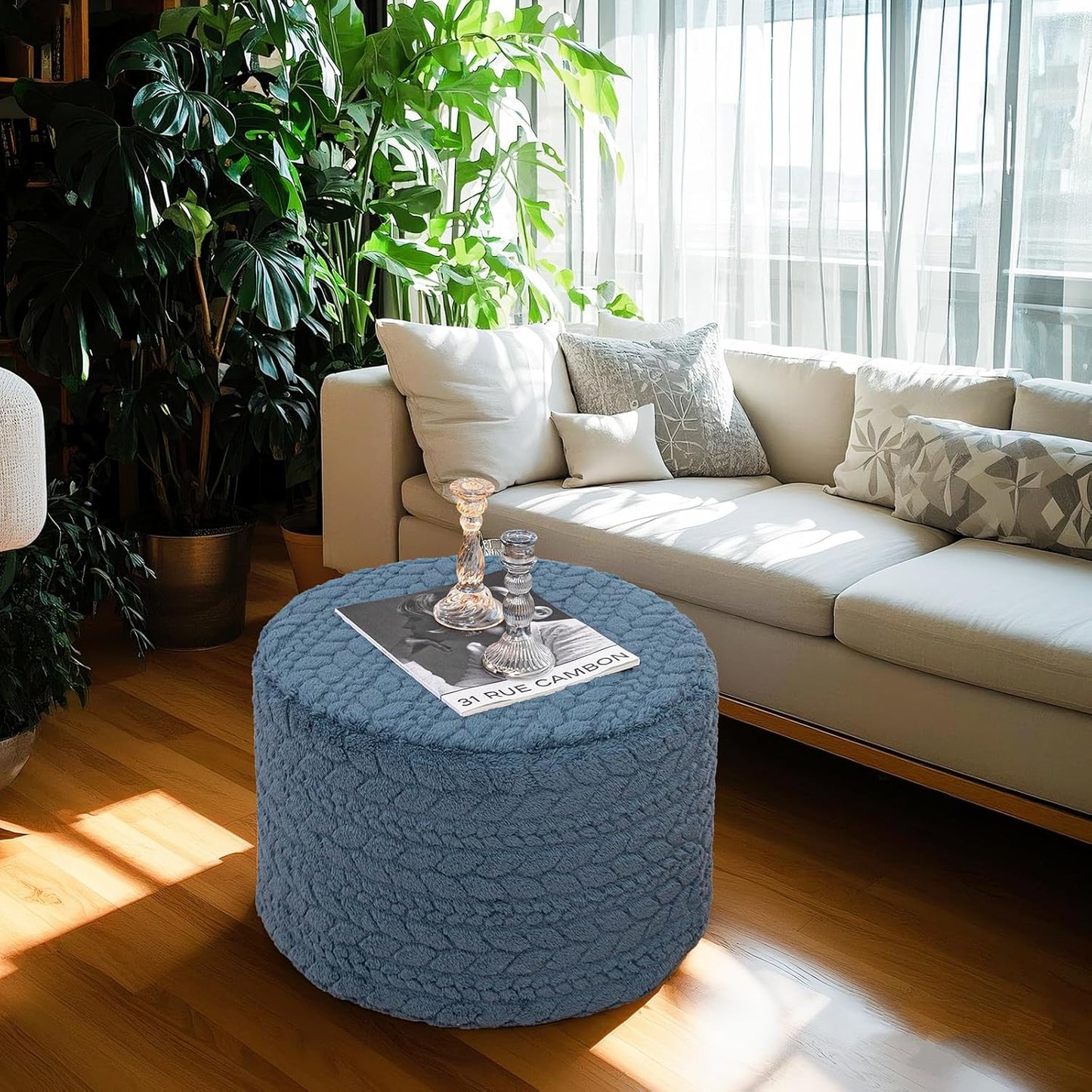 Round Pouf Ottoman 20 x 20 x 14 Inches Boho Poof Home Decor Floor Pouffe Ottoman Foot Rest for Couch Sofa Bean Bag Chairs Living Room Bedroom (Green)