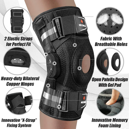 NEENCA Professional Knee Brace for Knee Pain, Hinged Knee Support with Patented X-Strap Fixing System, Medical for Pain Relief, Arthritis, Meniscus Tear, ACL, PCL, MCL, Runner, Sport