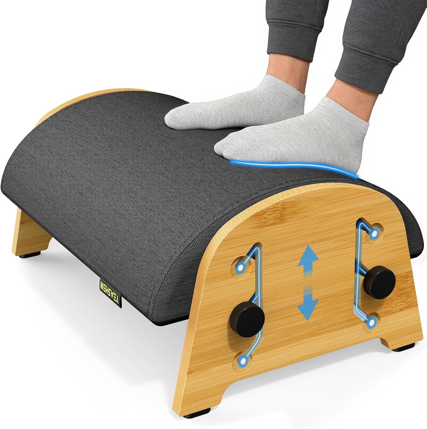 YEASHEIN Ergonomic Foot Rest Under Desk At Work, Bamboo Wood Adjustable Foot Stool Under Desk with 6 Positions, Office Footrests with Memory Foam, Leg Rest Used for Car, Home, PC Gaming Accessories