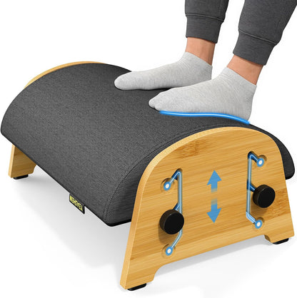 YEASHEIN Ergonomic Foot Rest Under Desk At Work, Bamboo Wood Adjustable Foot Stool Under Desk with 6 Positions, Office Footrests with Memory Foam, Leg Rest Used for Car, Home, PC Gaming Accessories