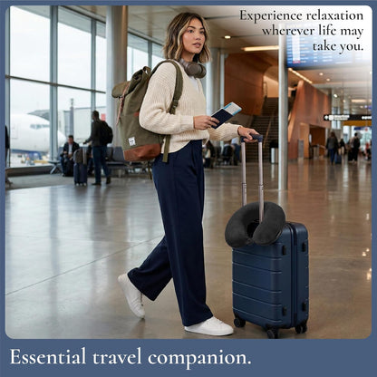 Brookstone Travel Neck Pillow - Lightweight U-Shaped Memory Foam Travel Pillow for Airplane, Car Travels & Sleeping, Blue