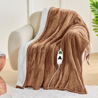 greenoak Heated Blanket Electric Throw 50"X60", Heating Blanket with 10 Heat Levels 1/2/4/6/8 Hours Auto-Off,Fleece Soft Sherpa Blanket,Gifts for Grandma Mom Seniors, Misty Grey