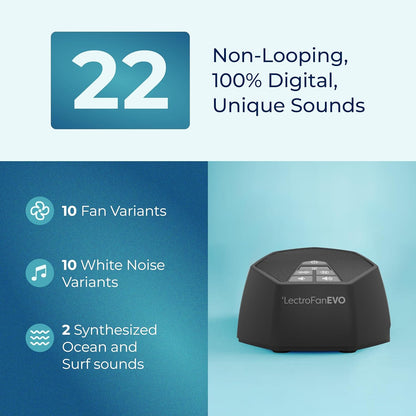 Adaptive Sound Technologies LectroFan EVO - Non-Looping Sound Machine for Sleep - Soothing Noise - Convenient Sleep Timer - Lightweight Build - USB-Powered - White