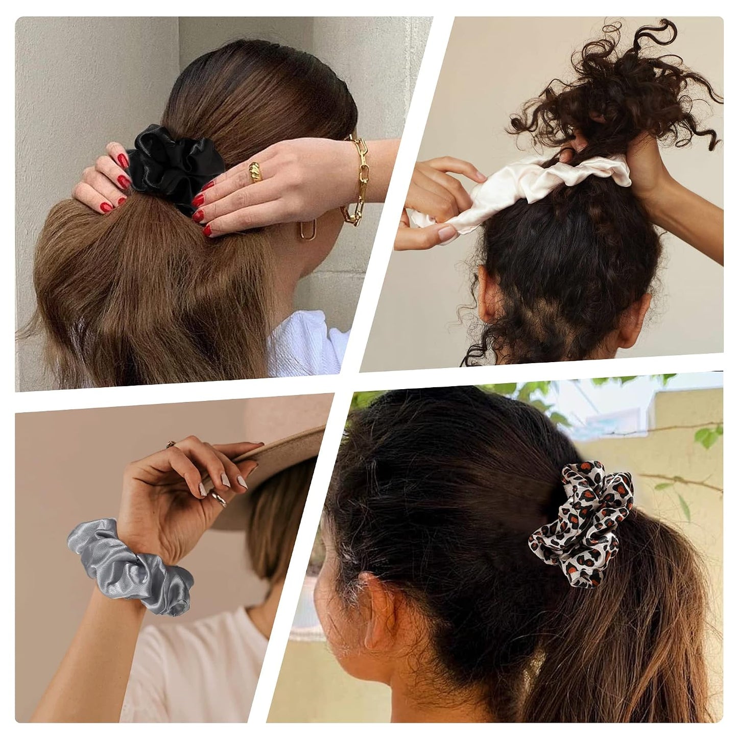 16 Pcs Scrunchies for Women - Black Satin Silk Scrunchies for Girls Hair Ties Elastics Bands Ponytail Holder Hair Accessories