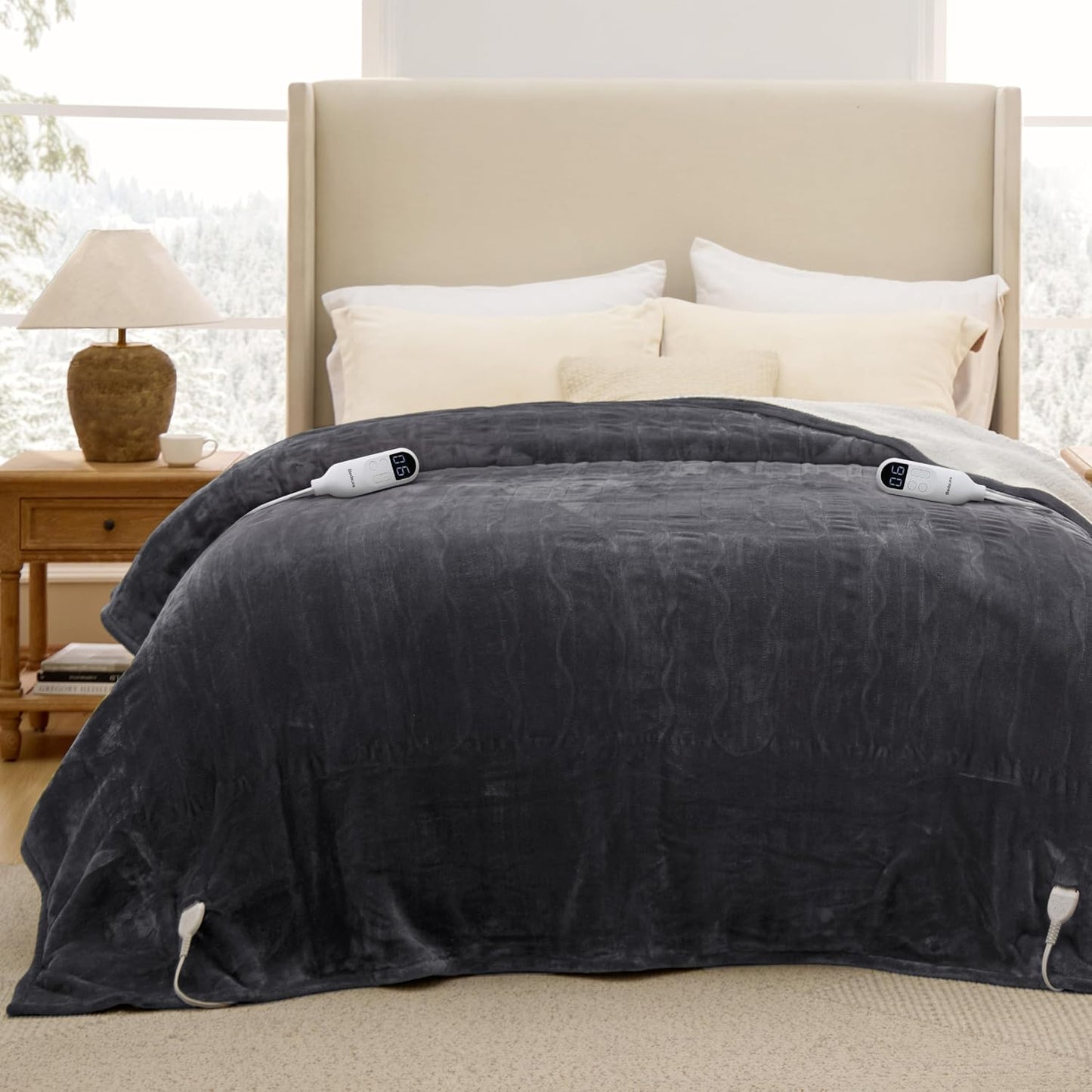 Bedsure Heated Blanket Throw Blanket with Preheat Function - Fast Heating Electric Blanket, Soft Flannel Throw with 6 Time Settings(Up to 10H), 6 Heating Settings, Gifts for Grandma (50"x60", Cream)