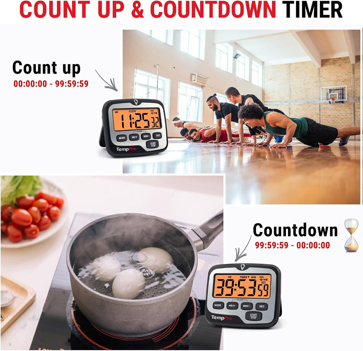 TempPro TM01 2-in-1 Kitchen Timers for Cooking with 12/24H Clock Mode