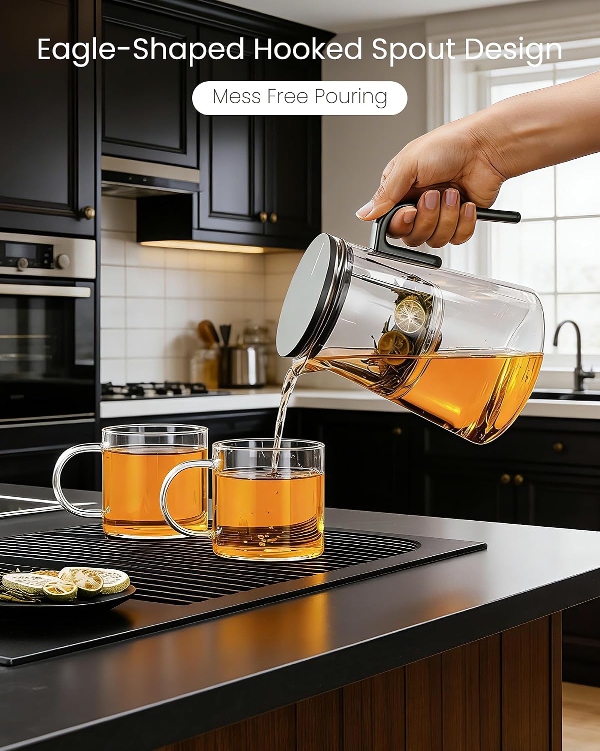 ZENS Magnetic Tea Pot, Enchanted Glass Teapot with Infuser and Magnetic Suction Lid for Mess-Free Loose Tea Diffusers, Walnut Wood Handle, Tea Lovers Gifts