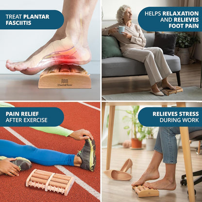 TheraFlow Foot Roller for Plantar Fasciitis Relief and Neuropathy Pain Relief for Feet - Wooden Foot Massager Roller Acupressure Tool with Reflexology Chart - Mom Gifts for Women and Men