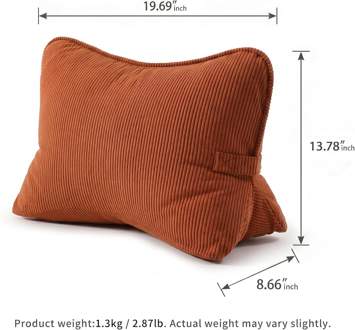 Pat. Pend. Corduroy Lumbar Support Back Pillow for Watching TV, Reading & Gaming, Ergonomic Triangle Support Cushion for Sofa, Armchair & Bed Sitting, Removable Washable Cover, Beige Gray